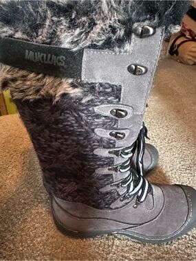 Muk Luks Gray Faux Fur Lace-Up Winter Boots